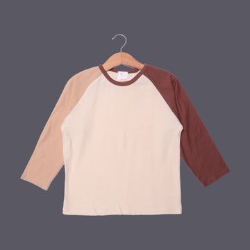 CREAM PLAIN LIGHT BROWN & BROWN SLEEVES FULL SLEEVES T-SHIRT